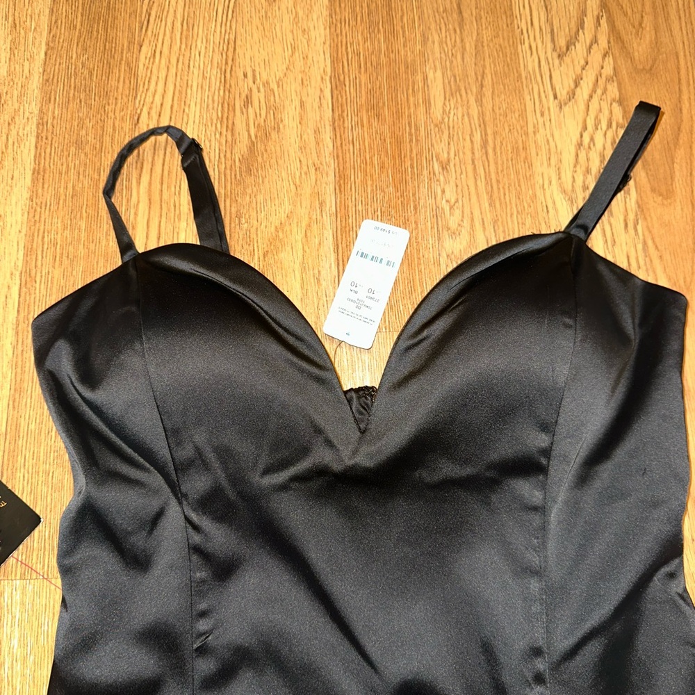 bebe Black adjustable Strap Satin Sheath Dress - Picture 3 of 5